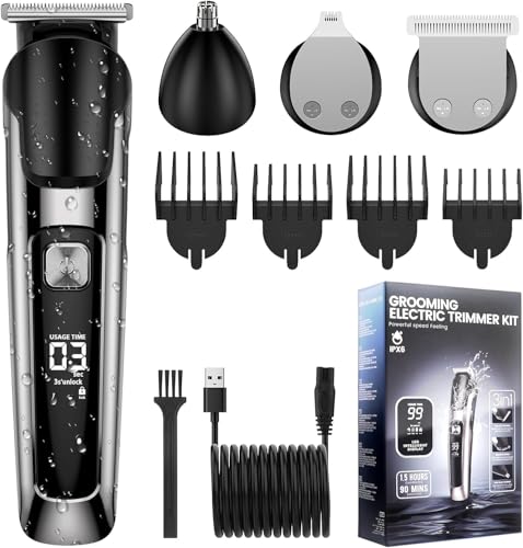elestyle Barttrimmer Herren Haarschneidemaschine, All-In-One Trimmer Bartschneider Nasenhaartrimmer Haarschneider, USB Wiederaufladbar Rasierer Elektrisch mit 3 Scherkopf, 4 Aufsteckkämme