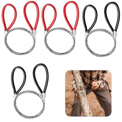 4 Stück Seilsäge, Edelstahl Drahtsäge, Taschensäge,Handkettensäge, Schnursäge mit Seilgriff, Tragbare Sägedraht Hand Kettensäge für Outdoor Camping Baum Holz Schneiden Überlebensausrüstung
