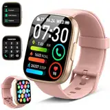 Smartwatch Herren Damen mit Bluetooth Anrufe, 1.95" HD Fitnessuhr mit Pulsuhr/Schlafmonitor, Smart Watch 112+ Sportmodi, Fitness Tracker mit Schrittzähler, Wasserdicht Sportuhr für Android iOS Rosa