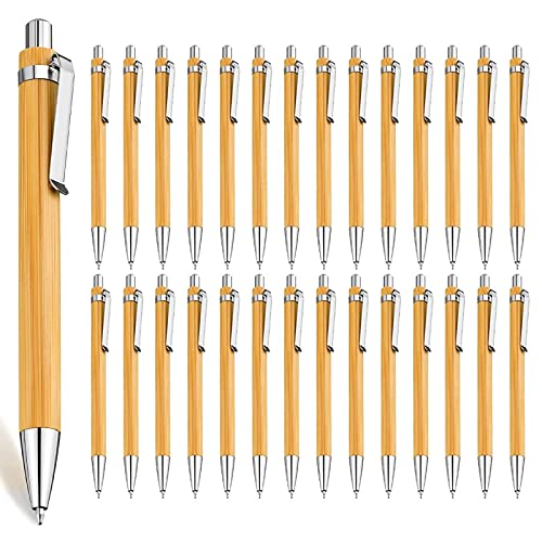 CYH Bambus Holzkugelschreiber Set, 30 Stück Holz Kugelschreiber Schreibgerät, Nachhaltiges Kugelschreiber Set für Schreiben, Journaling, Büroalltag, Schule, Abschlussgeschenk