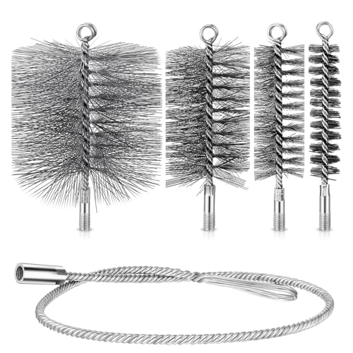 4 Stück Ofenrohrbürste Set, 30mm 50mm 80mm 150mm Flexible Ofenrohrbürste mit Schubstange und 1m Biegbare Schubstange für Schornstein Kamin Ofenrohr Rauchrohr Reinigung