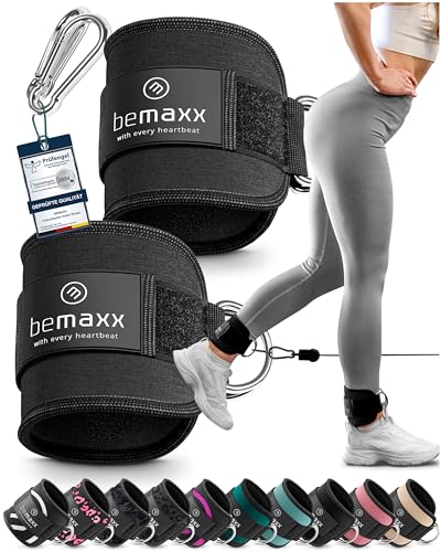 bemaxx Fußschlaufen für Kabelzug 2er Set + eBook - Kickbacks Fussschlaufen Klettverschluss Gepolstert - Seilzug Ankle Foot Straps Fuß-Manschetten Schlaufen | Gym Zubehör Kraft-Sport Fitness Frau Mann