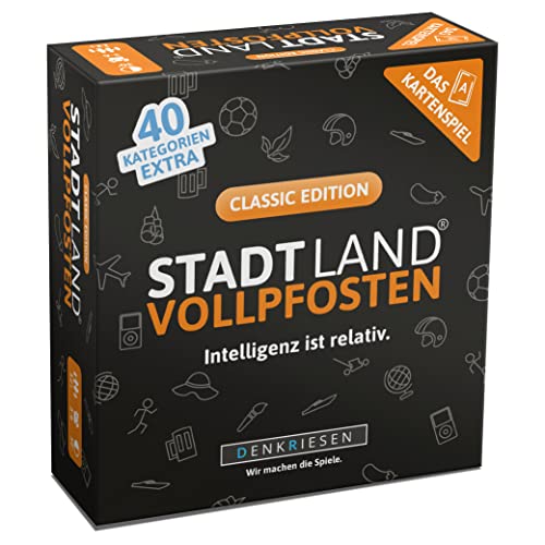 DENKRIESEN - Stadt Land Vollpfosten® – Das Kartenspiel - Classic Edition - 'Intelligenz ist relativ.' | Geschenk | Reisespiel | 240 Kategorien | ab 12 Jahren | 3-6 Spieler | Familie | Stadt Land Fluss