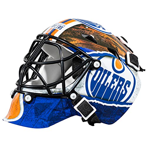 Franklin Sports NHL Edmonton Oilers Mini-Hockey-Torwartmaske mit Etui – Torwartmaske zum Sammeln mit Offiziellen NHL-Logos und Farben