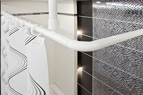 3er ALU WINKELSTANGE BARRIEREFREI WEISS - Problemloses durchschieben des Vorhangs ohne Hindernis - DUSCHVORHANGSTANGE BEHINDERTENGERECHT! CORNER SHOWER ROD WHITE!