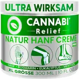 HANF CREME RELIEF PRO FÜR GELENKE UND MUSKELN | Kühlende Wirkung | Nacken Schultern Ellenbogen Rücken Hüfte Knie Handgelenke Hände Füße Knöchel | Hanföl Kampfer Menthol Rosmarin (300 ml)