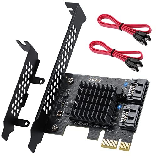 PCI-E zu SATA 3.0 Controller-Karte, 2-Port SATA III 6Gbps Erweiterung Karten, Unterstützt PCI-Express (1X 4X 8X 16X) Steckplatz, Unterstützung SSD und HDD, für Windows10/7/8/XP/Vista/linux