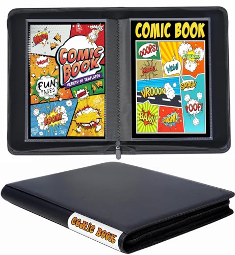 Comic Book Binder, 24+ Pockets Comic Book Storage Album, Premium PU Leather Comics Binder Fit for Comic Books Black