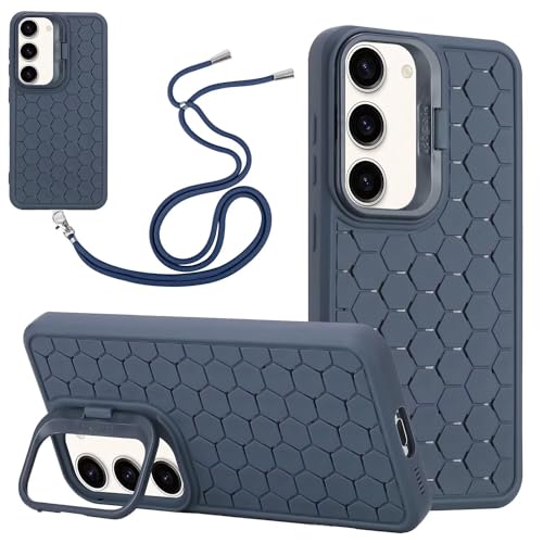 Miagon Wärmeableitung Crossbody Hülle für Samsung Galaxy A12 5G/4G,Ständer Atmungsaktives Kühlung Zelluläres Löcher Schutzhülle Cover mit Einstellbar Handykette Schlüsselband