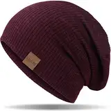 HAMUNI Mütze Damen Slouch Beanie Mütze Herren Elastisch Weich Bequem Jersey Mütze Klassische Mode Longbeanie perfekt für Frühling Herbst und Winter (Weinrot)