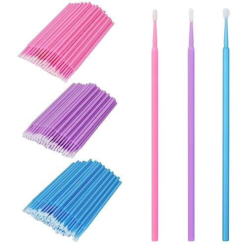 Shintop 300 Stück Microbrush Wimpernverlängerung für Makeup, Zahn- und Mundpflege (Lila+Blau+Rosa)