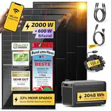 Solakon® Balkonkraftwerk 2000W mit Speicher - Balkonkraftwerk 2000 Watt komplett Steckdose & 800W Wechselrichter - Solaranlage Komplettset - 4x500W PV-Module & 2kWh Speicher für Balkonkraftwerk