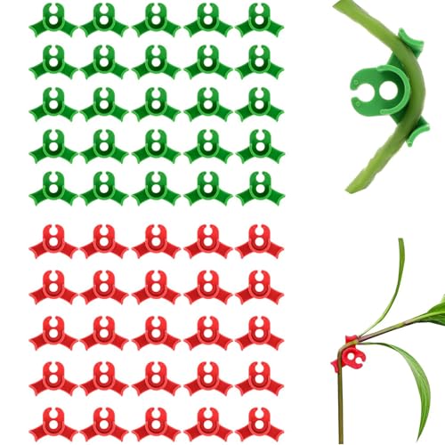 Scettar 50 Stück Pflanzenbieger, Pflanzenclips für Niedrige Belastung, Pflanzenstützclips, 90 Grad Pflanzenstiel-Trainer, Zum Biegen Von Pflanzenstämmen Und Ändern Der Wuchsrichtung (Rot+Grün)