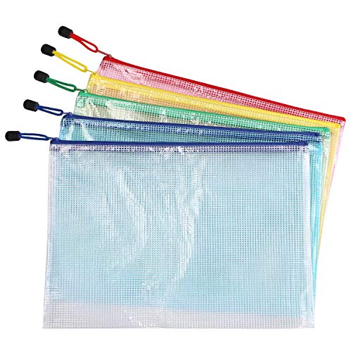 Vicloon Zip File Bag, A4 Größe Portable Mesh Dokument Tasche Farbig mit Reißverschluss für Kosmetik Büros Supplies Reise-Accessoires, 5 Farben (5pcs)