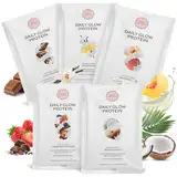 pretty woman® Daily Glow Protein Pulver Probierpaket - 5x30g - Low Carb Shake mit Vitaminen & Mineralien, Biotin & Folsäure, wenig Zucker/Proteinpulver Probierpackung, Eiweißpulver Probierset