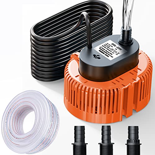 Lnicez Schmutzwasser-Tauchpumpe(75 W, Ø19 mm,3.000L/H,5M mit Ablaufschlauch und 7.5M extra langem Netzkabel,3.2m max Förderhöhe,3 verschiedene Adapter) (Orange) (Orange)