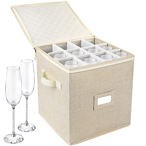 LotFancy Champagnerflöten-Aufbewahrungsbehälter für Umzug, Hartschale, stapelbar, 30,5 cm hoch, Stielglas-Aufbewahrungsbox mit Trennwänden und Griffen, Weinglas, Kristallglas, Trinkgeschirr-Etui,