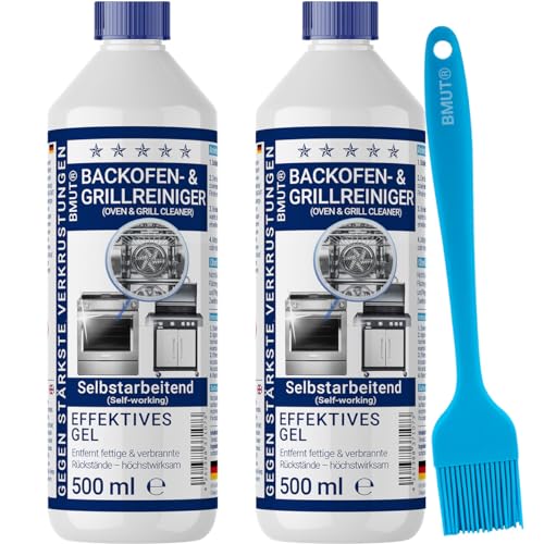 1000ml Backofenreiniger extra stark | mit Pinsel | Gel Paste | Grillreiniger | gegen Eingebranntes & Verkrustungen | selbstarbeitend (2x500ml)