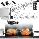 KESSER® Edelstahl Grillspieß Set 107cm passend für Weber Spirit Gasgrill mit 4X Fleischnadeln BBQ Fleischklammer, Griffstück und Motor Elektrischer Drehspieß 220V - 240V, Silber