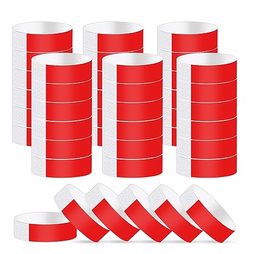 Vicloon Event Armbänder, 300 Stück Festival Armbänder, Papierarmbänder Wasserdicht Armbänder 19 x 255mm Eintrittsbänder zur Kontrolle und Sicherheit bei Veranstaltungen und Events, für Partys(Rot)