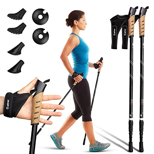 Attrac Nordic Walking Classic Wanderstöcke 69-136cm versch. Farben - Trekkingstöcke Aluminium Stöcke mit Anti-Shock Dämpfung - Teleskop verstellbar und leicht mit Workout und App I Opt. Tragetasche