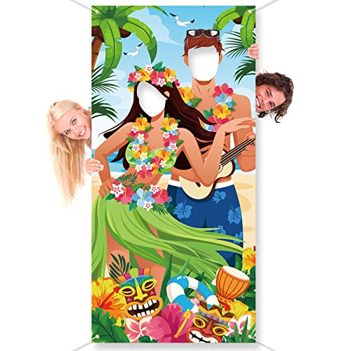 DPKOW Lustige Luau Paar Gesicht Spiel Banner für Hawaii Sommer Party Photo Booth Prop Accessoires, Tropische Luau Tiki Party Fotohintergrund deko Gastgeschenke für Hawaiian Tiki Bar, 185 * 90cm