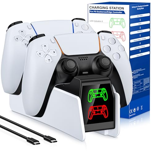 HELLCOOL PS5 Controller Ladestation, 2-3 Std Schnelllade/LED Anzeige für Dualsense Wireless/Edge Controller, PS5 Zubehör Ladestation für Playstation 5 Controller