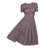 Damen A-Linien-Kleid, Party, Retro, kleines Blumenmuster, kurzärmelig, Rundhalskleid Abendkleider Kurz (F, M)