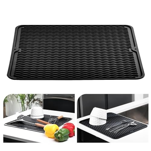 KitchenRaku Abtropfmatte Geschirr 40x30cm, Hitzebeständige, rutschfeste Abtropfmatte aus Silikon als Spülmatte und Abtropfunterlage für die Spüle im Tischset