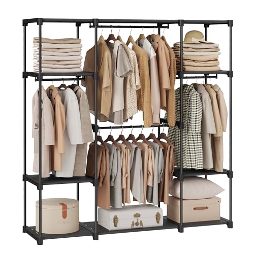 SONGMICS Kleiderschrank offen, Kleiderständer, Kleiderstange, Garderobe, 43 x 151 x 166 cm, 4 Hängefächer, viel Platz, für Schlafzimmer, Wohnzimmer, schwarz RYG036B02