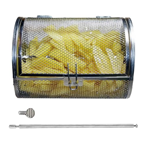 Rotierender Grillkorb, rollender Grillkorb - Grillkorb aus Edelstahl - Kaffeeröster, runder Grillkorb, Grill-Pommes-Frites-Korb zum Backen von Nüssen, Kaffeebohnen, Grillen, Grillen