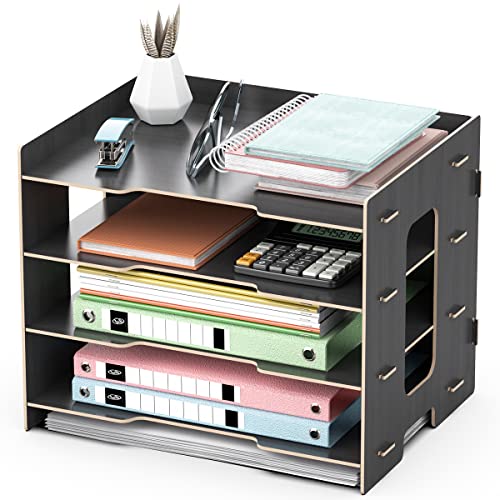 JOPOO Büro-Aktenablage, A4 Schreibtisch-Organizer, 4-stöckiges Dokument/Papier/Briefablage(schwarz)