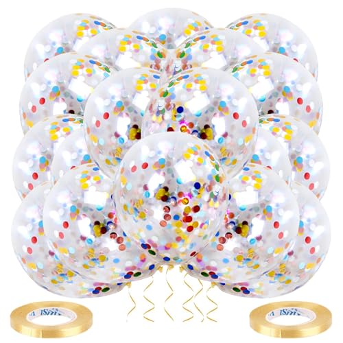 20 Stück Konfetti Ballons Luftballons Konfetti Luftballons Mit Konfetti Luftballon Konfetti Luftballons Geburtstag Luftballons Bunt für Geburtstagsfeiern Jubiläen mit 2 Rollen 10M Ballonbändern