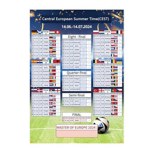 pulunto 1 Stück 2024 Euro-Fußball-Wandkarte, Deutschland 2024 Euro Soccer Wallchart, Track All to Scores und Posterhalterung S