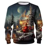 WKAYsIV Strickmantel Herren Grobstrick Weihnachten Digitaler 3D-Gedruckter Pullover ohne Kapuze Sweatshirt Hoher Kragen Herren (Navy, M)