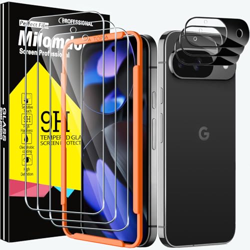 Milomdoi 3 Stück Schutzfolie für Google Pixel 9 für Panzerglas mit 3 Stück Kameraschutz Camera, Panzerfolie Displayschutz Zubehör, [Fingerabdruck Geeignet] Handyhülle Freundlich