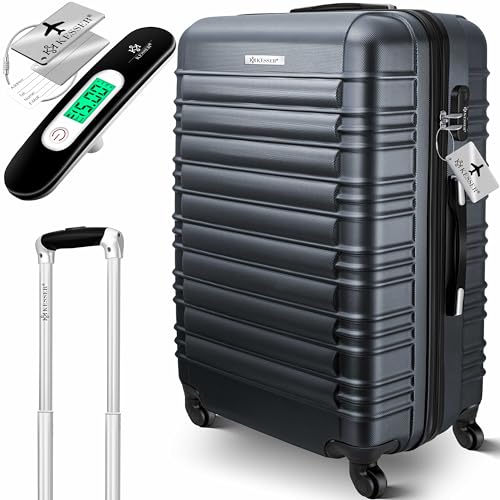 KESSER® Reisekoffer Hartschalen-Koffer Inkl. Kofferwaage + Gepäckanhänger | Trolley Gepäck Rollkoffer Zahlenschloss 4 Rollen ABS-Hartschale Teleskopgriff (75cm – 120L, Anthrazit)