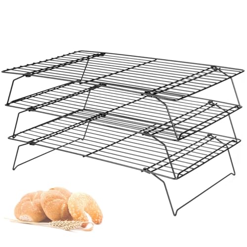 Lifhety 3 Etagen Abkühlgitter, Antihaftend 40×25cm Kuchengitter, Küche Backen Zubehör Gitter für Muffin, Pizza, Cupcake und Grillen, Kompatibel mit Backformen Backofenblech