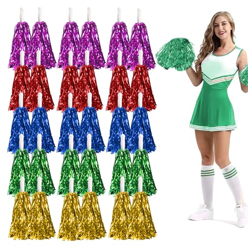 GZjiyu 30 Stück Pom Poms Cheerleading, Wiederverwendbar Cheerleader Pompons für Sportveranstaltungen,Partys,Bühnenaufführungen,festliche Feiern(PET)