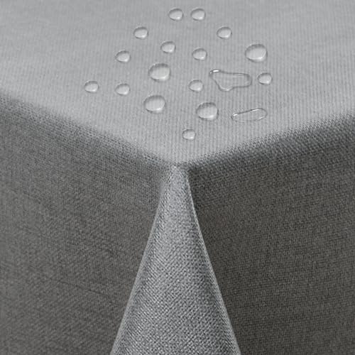 ATsense Tischdecke Abwaschbar Grau, wasserdichte Tischdecken Wasserabweisend Lotuseffekt, Fleckabweisend Table Cloth Leinenoptik, Tischtuch 100x140 cm Rechteckig