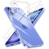 Qasyfanc Kameraschutzhülle Kompatibel mit iPhone 16 Hülle mit 2 Stück Schutzfolie, Dünne Transparent Handyhülle iPhone 16 Case Weiche Silikon Anti-Gelb Schutzhülle, Durchsichtig