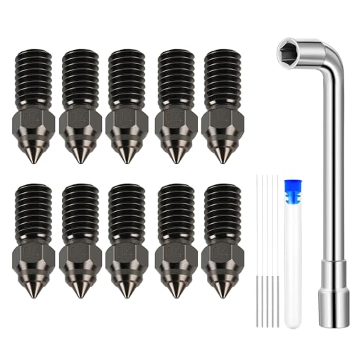 HzdaDeve 10PCS Gewinde gehärtete Düsen 0.4MM Edelstahl Düsen 5PCS Düse Reinigung Nadeln Schlüssel für Elegoo Neptune 4/Neptune 4 Pro 3D Ersatz