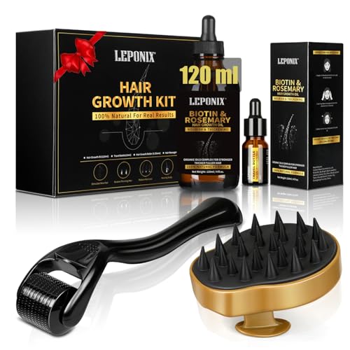Rosmarinöl Haare, 120ml Rosemary Oil for Hair Rosmarin öl Mit Kopfhaut Massagebürste und Dermaroller Hair Growth Oil für Trockenes Geschädigtes Haar Frauen Männer