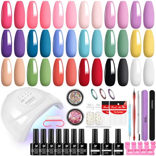 Nagelset Gelnägel Starterset, Phoenixy 18 Farben Gelnägel Starterset mit 48W U V/LED Lampe, Gel Nägel Set mit Tools für Frauen DIY Maniküre zu Hause