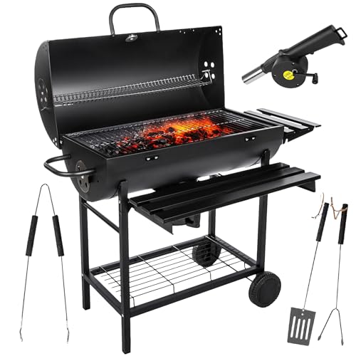 Five-Star Grill&Chill Holzkohlegrill - Großer Grill Holzkohle 71×35 cm Chromrost, Grillwagen mit Deckel, Aschekasten, Thermometer, Transporträder, BBQ Smoker + Zubehör, GC0002