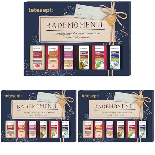 tetesept Bäder Geschenkset Bademomente – Badezusatz Probierset mit Geschenkanhänger - das ideale Präsent für jeden Anlass – 1 x Badeset (6 x 20 ml) (Packung mit 3)