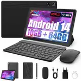 Tablet 10 Zoll 8-in-1 Kit Android 14 Tablet PC mit Hülle Tastatur Maus Stift Kopfhörer Netzstecker Kabel Octa-Core 10 GB RAM 64 GB ROM/ 1TB TF 1280x800 IPS HD Touchscreen 5000 mAh Akku Widevine L1