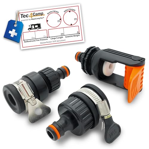 MaJoCompTec® ALLCONNECT universal Wasserhahn Anschluss Set | verstellbarer Wasser Hahnanschluss für Aussenhahn ohne Gewinde | Wohnmobil Caravan Boot Adapter Set (Wasserdieb-Set)