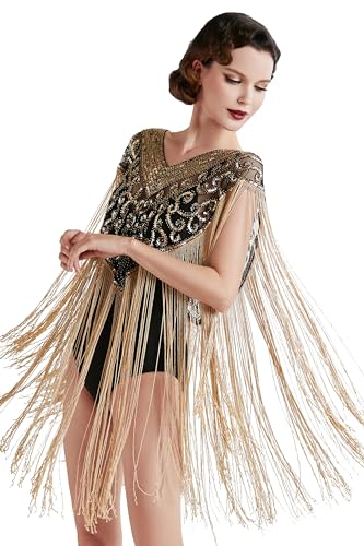 BABEYOND 1920s Retro Schal Damen Stola Umschlagtücher für Abendkleid Hochzeit Party Braut Schal Gatsby Kostüm Accessoires (Schwarzgold)