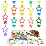 DKINY 30PCS Sterne Holzanhänger Bastelset Kinder Weihnachten Holzsterne zum Basteln & Bemalen DIY Weihnachtsstern mit Glocken Kreativset Geschenk Junge Mädchen Weihnachtsbaumschmuck Weihnachtsanhänger